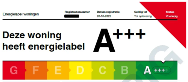 Voorbeeld hoe een 'voorlopig energielabel' eruit ziet.
