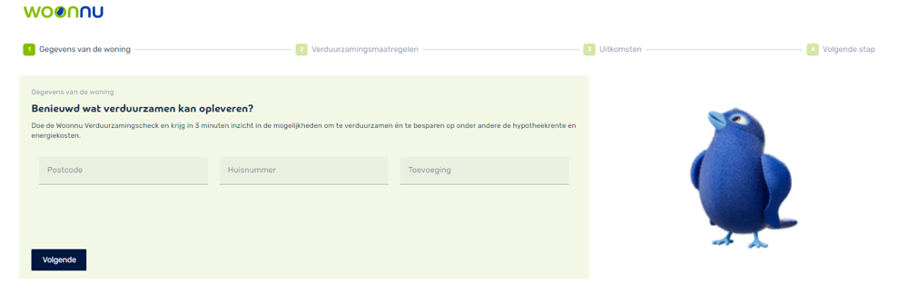 Een afbeelding van het eerste scherm van de Verduurzamingscheck.