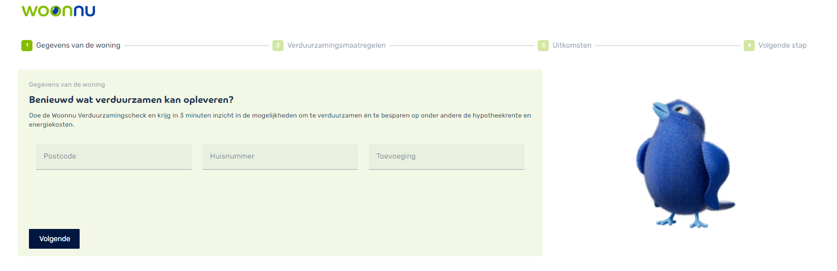 Een afbeelding van het eerste scherm van de Verduurzamingscheck.